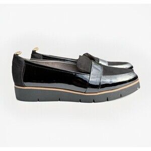 Dr Scholls Women 8 M WATSON Faux Leather Shiny Black Brown Loafers Shoes Slip On